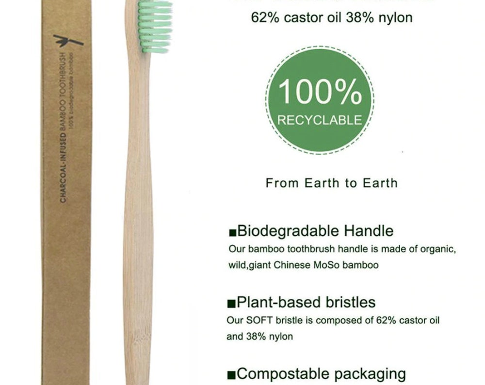 Bamboo Toothbrush Plant-based Bristles Biodegradable & Eco-friendly Plastic Free Zero Waste